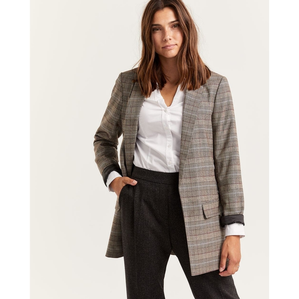 Plaid Open Long Blazer